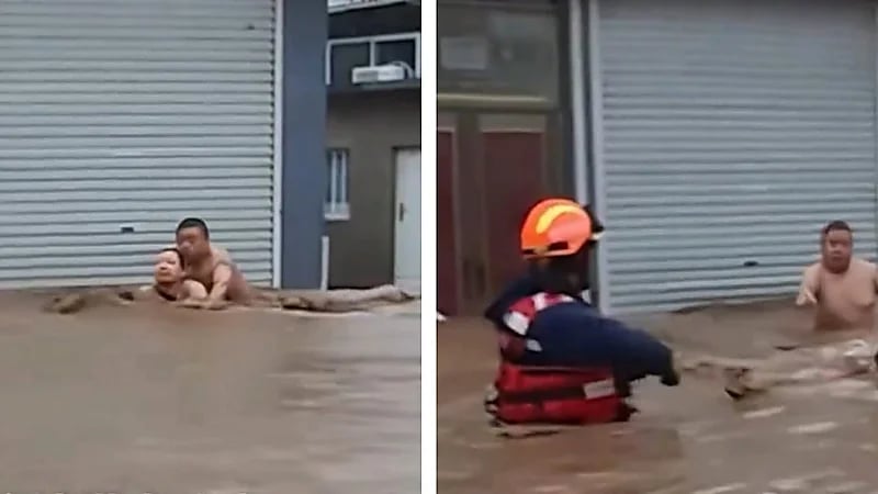 "أنقذوها أولًا".. فيديو مؤثر لزوج يطالب بإنقاذ زوجته من الغرق.. فيديو