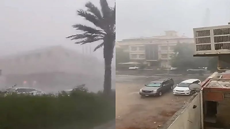 بالفيديو.. هطول أمطار غزيرة مصحوبة برياح قوية على جدة