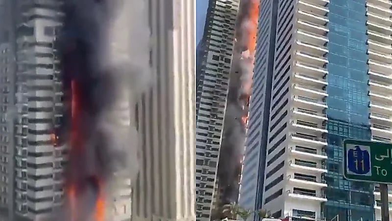 اندلاع حريق ضخم في ناطحة سحاب سكنية بمارينا دبي .. فيديو