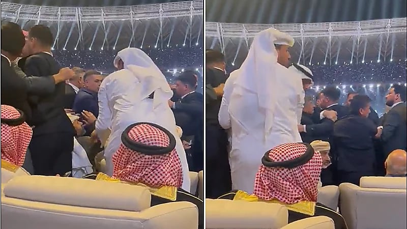 شاهد .. اشتباك بالأيدي بين كبار الشخصيات في خليجي 25 وانسحاب ممثل الكويت