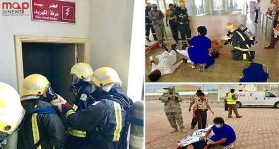 بالصور..مدني جازان ينفذ خطة فرضية حريق بصالة ركاب عبارة فرسان