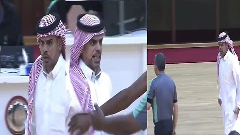 شاهد..لحظة انفعال إداري النصر في السلة على الحكم
