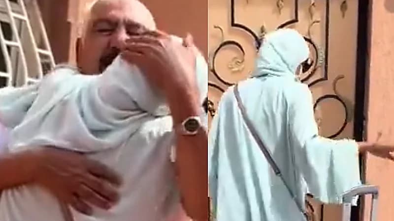 فتاة تفاجئ والدها بعودتها من السفر بدموع الفرحة .. فيديو