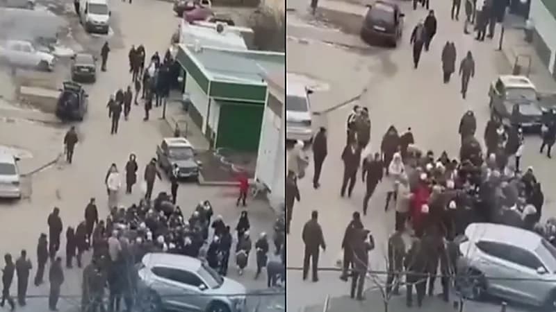 بالفيديو.. تزاحم سكان خاركيف الأوكرانية عند وصول المواد الغذائية