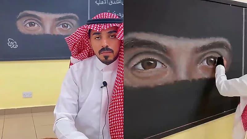 معلم في المدينة المنورة يخطف الأنظار بأعماله الفنية المدهشة على السبورة .. فيديو