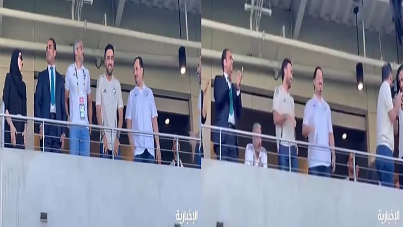 فرحة وزير الرياضة وياسر المسحل بتقدم الأخضر على هايتي.. فيديو