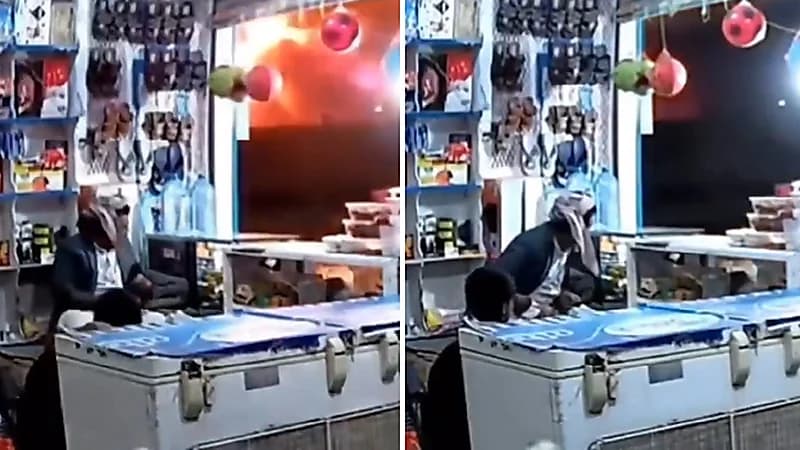 ردة فعل رجل يمني للقصف الأمريكي على مواقع للحوثيين.. فيديو