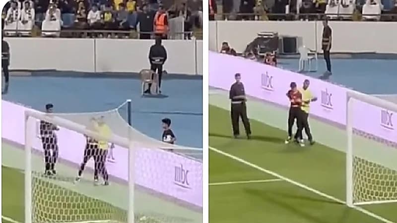 مشجع يقتحم الملعب ويحاول التصوير مع رونالدو .. فيديو