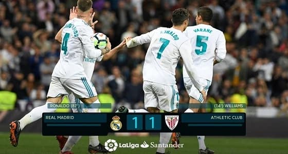 رونالدو ينقذ الريال بالتعادل مع أتلتيك بيلباو