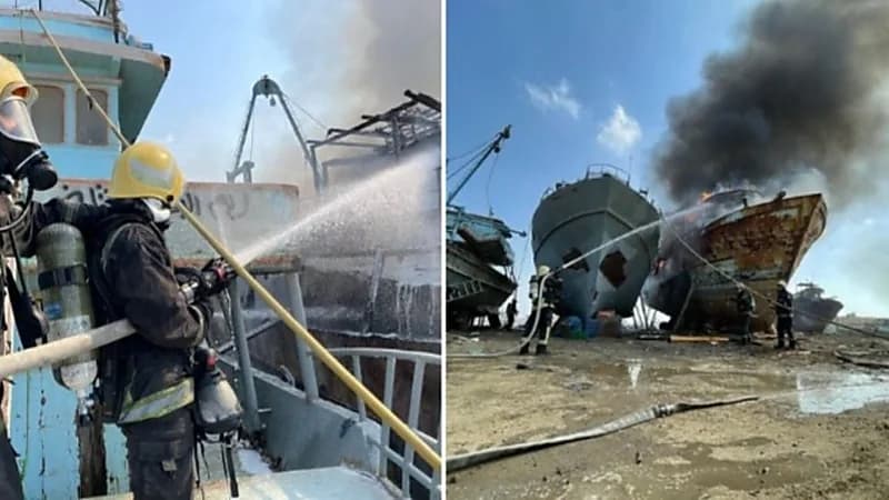 شاهد.. مدني جازان يخمد حريقا اندلع في قارب صيد