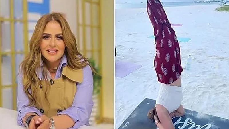 زوجة أحمد السقا تقف على رأسها