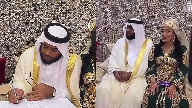 مواطن يتزوج من امرأة مغربية بكلمات مؤثرة خلال عقد قرانه .. فيديو
