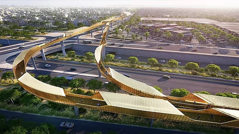 اكتمال أعمال الهيكل الحديدي لجسر الدراجات بالرياض .. صور