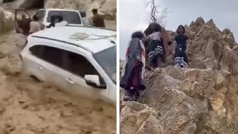 شباب ينقذون أسرة مكونة من 12 فرد بعدما احتجزتهم سيول وادي لجب .. فيديو