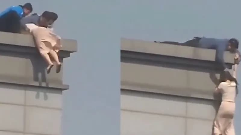 فتاة تحاول الانتحار من الطابق العشرين .. فيديو