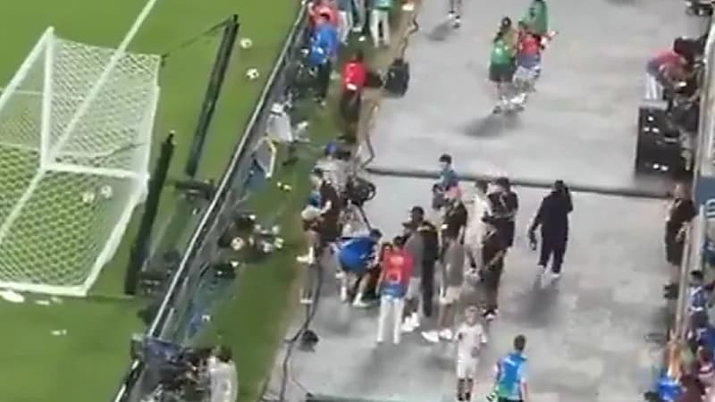 نيفيز يطمئن على منظمة في الملعب بعد ارتطام الكرة بها خلال الإحماء .. فيديو