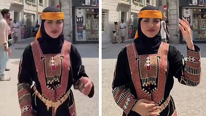 سعودية تتجول في باريس بالزي الجنوبي وتخطف الأنظار .. فيديو