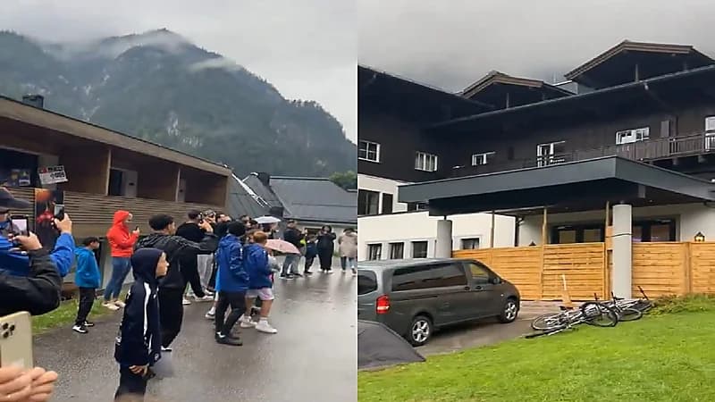 جماهير تحتشد أمام غرفة رونالدو بمعسكر النمسا .. فيديو