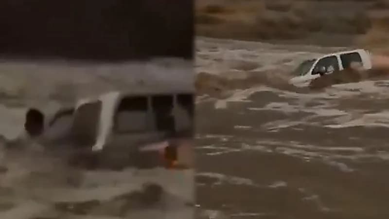 مشهد يحبس الأنفاس لشاب يجازف بعبور سيول القنفذة.. فيديو