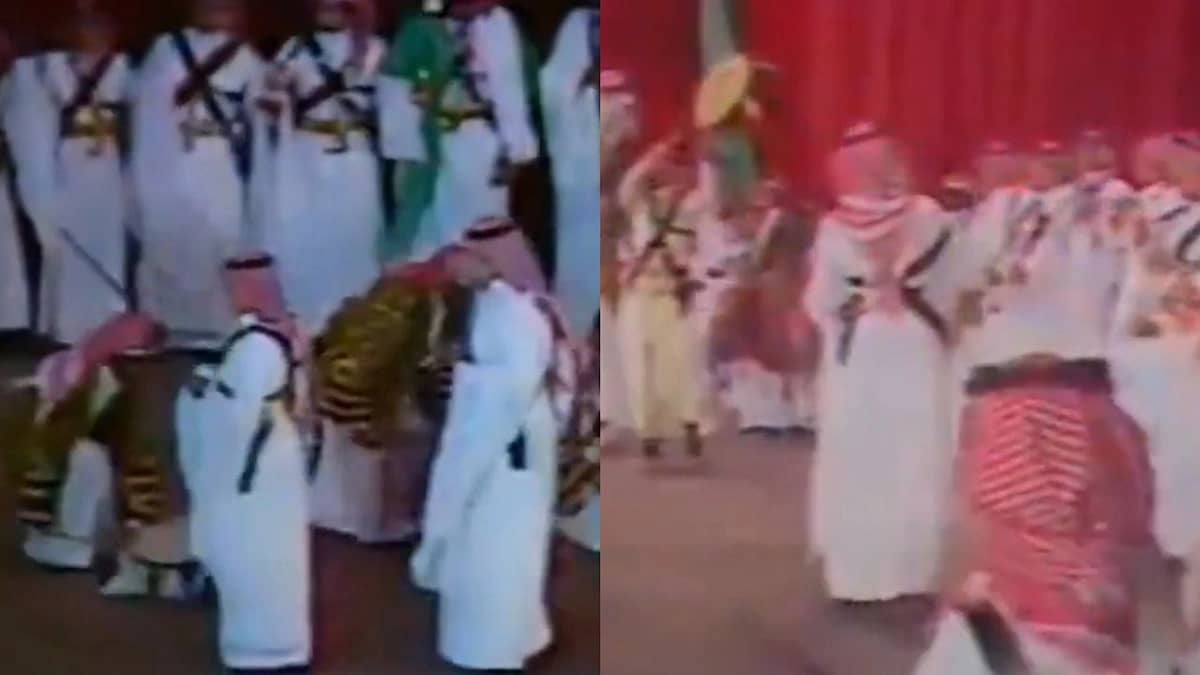 مقطع نادر للأمير عبدالعزيز بن فهد وهو يؤدي العرضة قبل 35 عامًا بمدارس الرياض .. فيديو