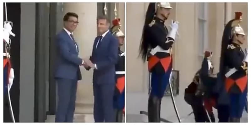 أحد حراس قصر الإليزيه يسقط مغشيًا عليه خلال استقبال ماكرون لزعيم مدغشقر .. فيديو