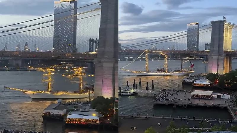 اصطدام سفينة ضخمة بجسر بروكلين.. فيديو