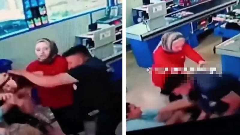 رجل يعتدي على امرأة بوحشية في متجر.. فيديو